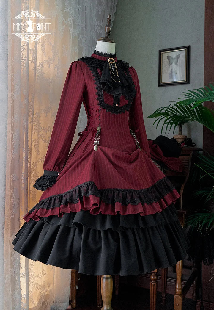 Goth Lolita Vintage Elegant Lolita Dress OP Victorian Lolita Classic Outfit Black Red Gothic Maxi Dresses One Piece Dress