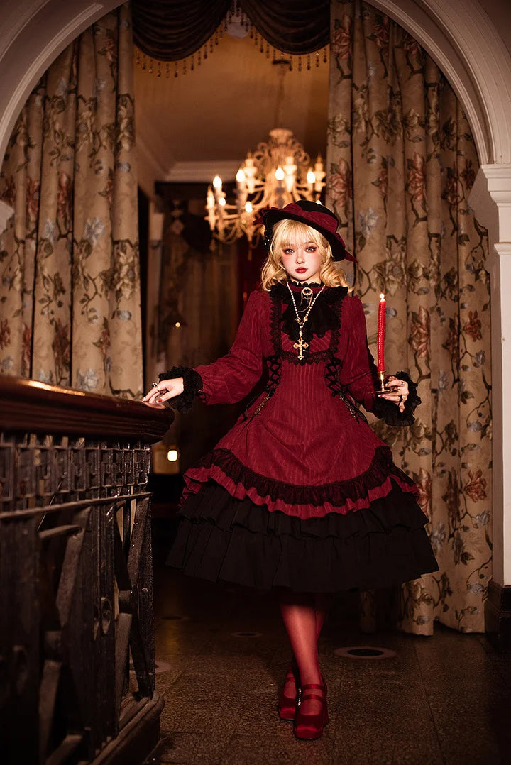 Goth Lolita Vintage Elegant Lolita Dress OP Victorian Lolita Classic Outfit Black Red Gothic Maxi Dresses One Piece Dress