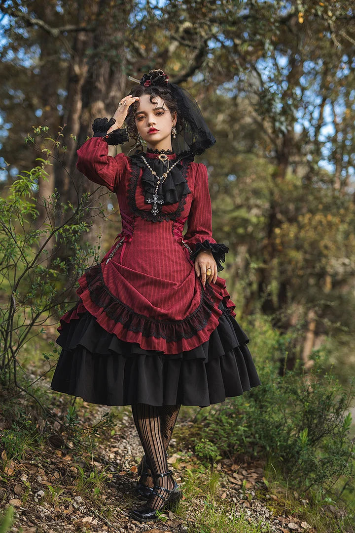 Goth Lolita Vintage Elegant Lolita Dress OP Victorian Lolita Classic Outfit Black Red Gothic Maxi Dresses One Piece Dress