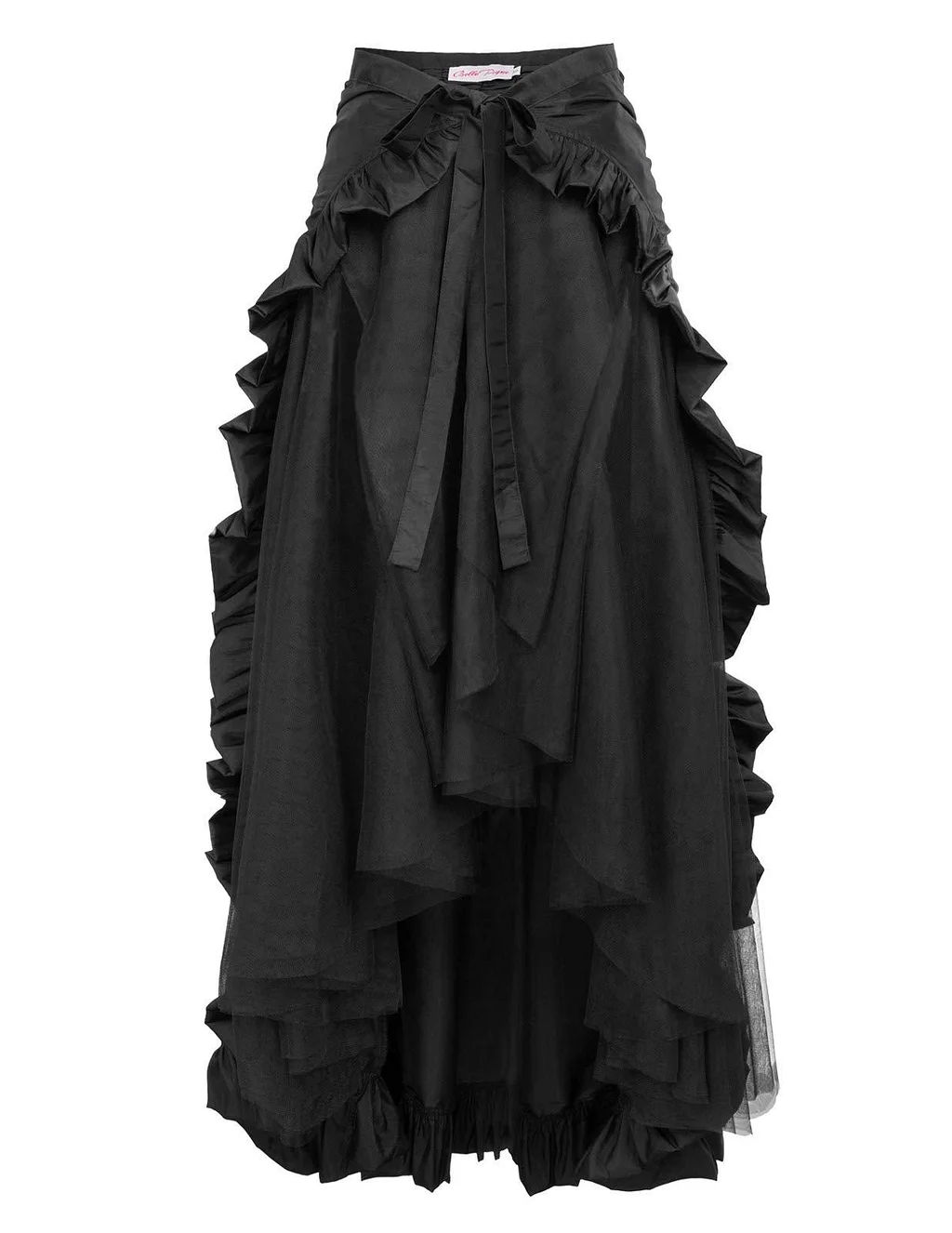 Goth Lolita Red American Victorian Retro Denim Pleated Skirt Ruffle Edge Lace Pirate Skirt