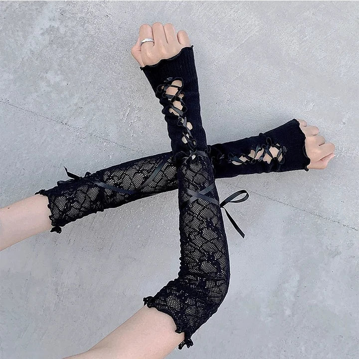 Gothic Black Lace Strap Sleeves Y2K Subculture Lolita Accessory