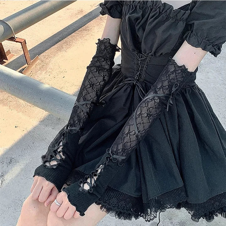 Gothic Black Lace Strap Sleeves Y2K Subculture Lolita Accessory