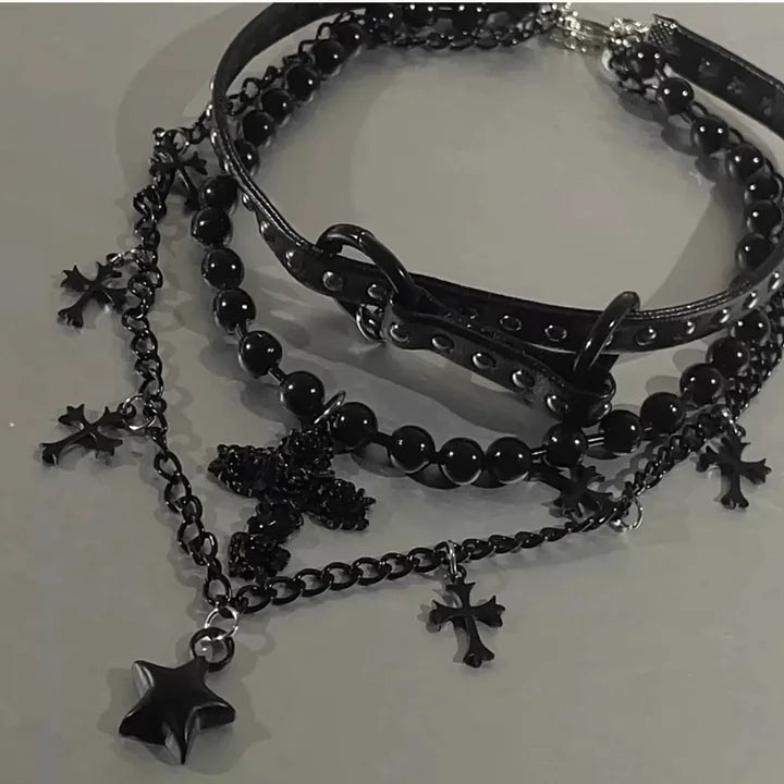 Gothic Black Necklace Belt Buckle Lolita Accessory Cross Star Chocker