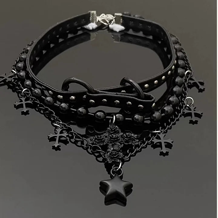 Gothic Black Necklace Belt Buckle Lolita Accessory Cross Star Chocker