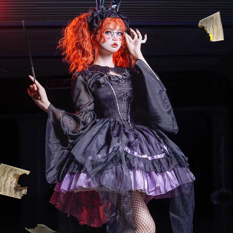 Gothic Lolita Purple Black Dress Slim Fit Embroidered Purple Black JSK Halloween Outfit