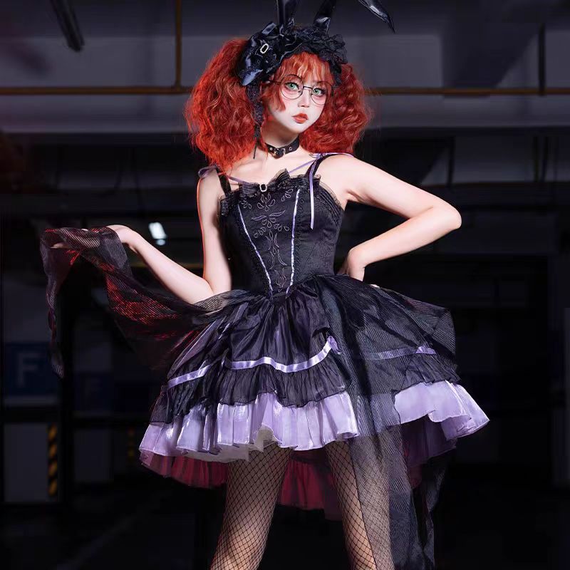 Gothic Lolita Purple Black Dress Slim Fit Embroidered Purple Black JSK Halloween Outfit