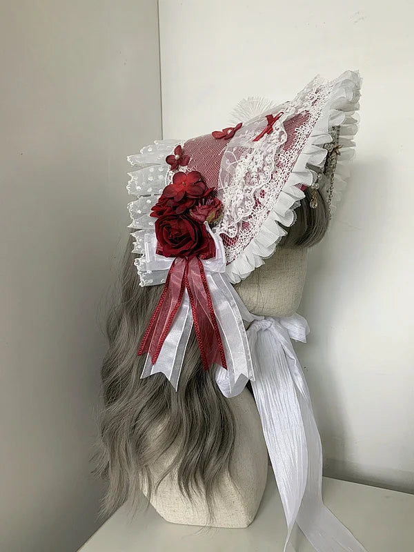 Gothic Lolita Gorgeous Court Style Bonnet BNT Hat Elegant Tea Party Pearl Lace