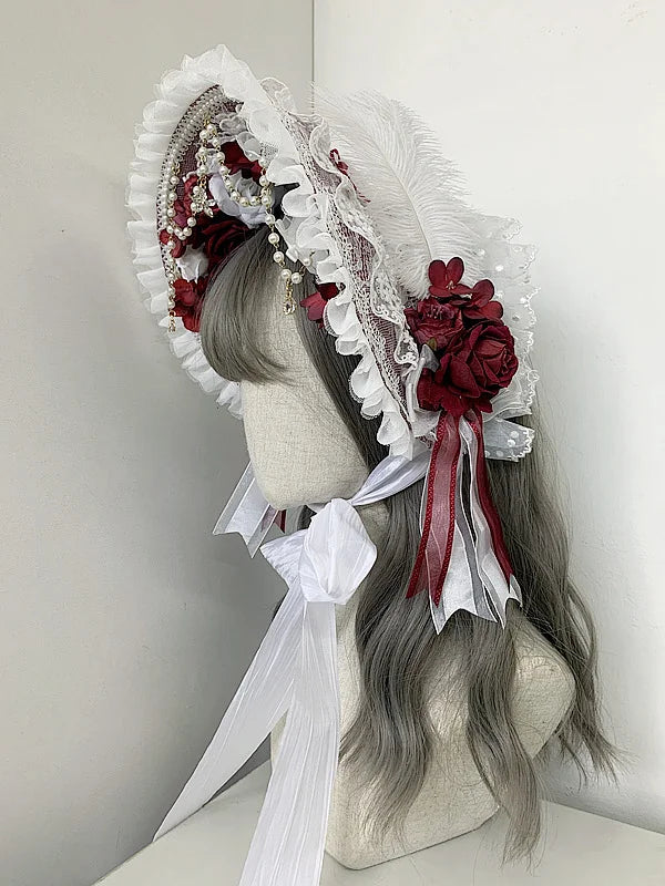 Gothic Lolita Gorgeous Court Style Bonnet BNT Hat Elegant Tea Party Pearl Lace