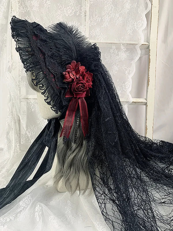 Gothic Lolita Gorgeous Court Style Bonnet BNT Hat Elegant Tea Party Pearl Lace