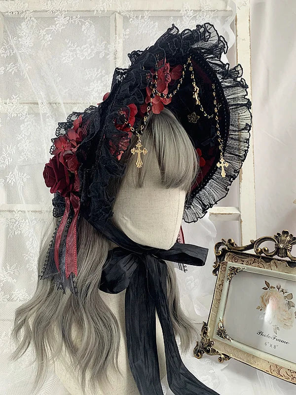 Gothic Lolita Gorgeous Court Style Bonnet BNT Hat Elegant Tea Party Pearl Lace