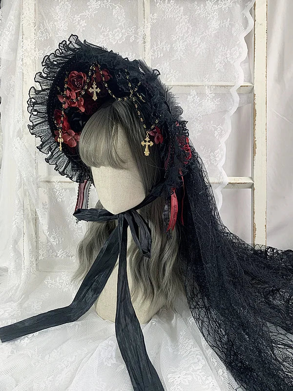 Gothic Lolita Gorgeous Court Style Bonnet BNT Hat Elegant Tea Party Pearl Lace