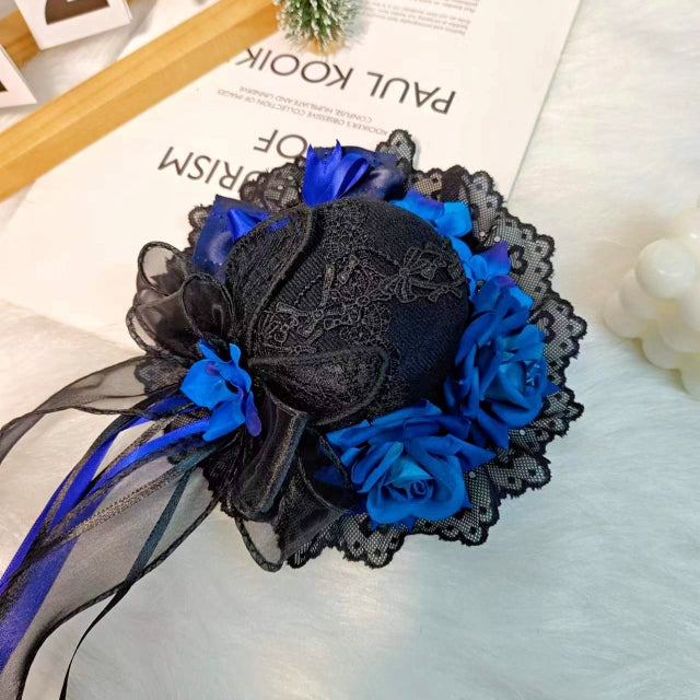 Lolita Hair Accessories Gothic Mini Hat Decor Handmade Blue Pink Purple Fringed Ribbon Accessories