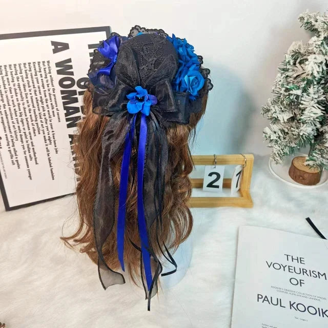 Lolita Hair Accessories Gothic Mini Hat Decor Handmade Blue Pink Purple Fringed Ribbon Accessories