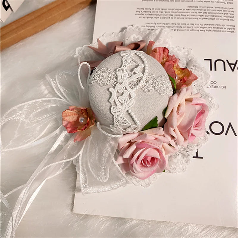 Lolita Hair Accessories Gothic Mini Hat Decor Handmade Blue Pink Purple Fringed Ribbon Accessories