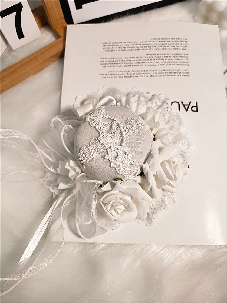 Lolita Hair Accessories Gothic Mini Hat Decor Handmade Dark Rose Fringed Ribbon Accessories