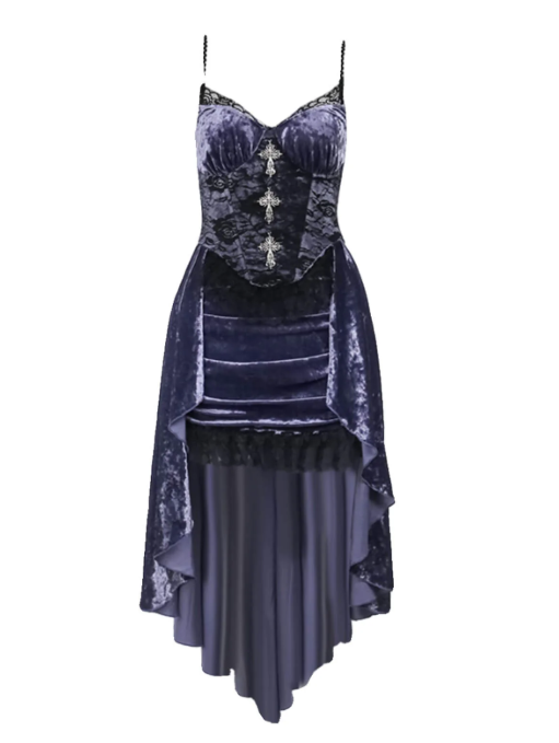 The Gothic Purple Velvet Corset Dress Set is designed to embody dramatic elegance and dark romance. The rich velvet fabric paired with a structured corset enhances a graceful silhouette, while the high-low hemline adds a modern, flowing touch. Delicate lace trim and the matching black lace bolero create layers of sophistication and mystery. Perfect for gothic events, evening gatherings, or stage performances, this set captures the allure of vintage refinement with a bold, enchanting spirit.