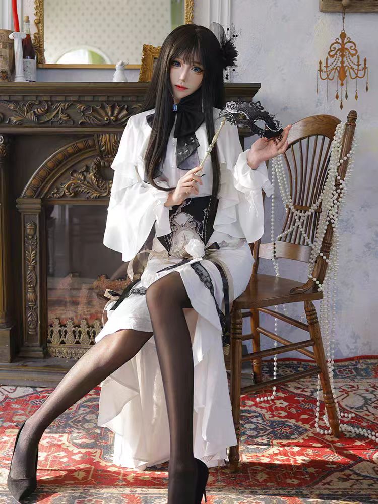 Gothic Lolita Star Gate White Opulent Gown Mermaid Tail Dress Victorian Court Elegant Corset Set