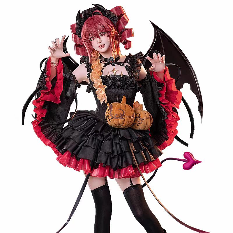 Gothic Lolita Red-Black Tenshi Teto Cosplay Dress Ready Stock Devil Lolita Halloween Cyberpunk Set