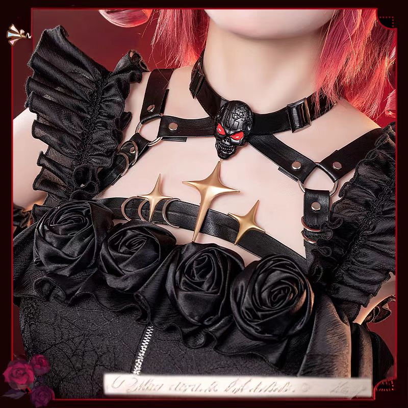 Gothic Lolita Red-Black Tenshi Teto Cosplay Dress Ready Stock Devil Lolita Halloween Cyberpunk Set