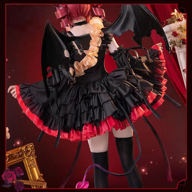 Gothic Lolita Red-Black Tenshi Teto Cosplay Dress Ready Stock Devil Lolita Halloween Cyberpunk Set