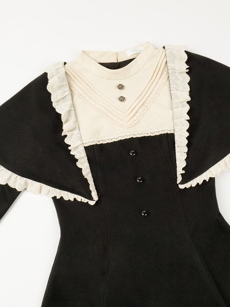 Gothic Nun Style Black Long-sleeved Dress Elegant Lolita Dress Autumn