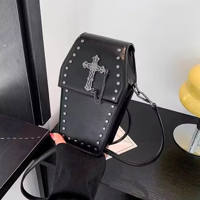 Gothic Rivet Cross Box Small Square Bag Coffin Bag Y2K Lolita Accessory
