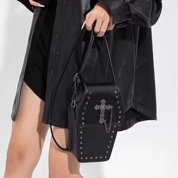 Gothic Rivet Cross Box Small Square Bag Coffin Bag Y2K Lolita Accessory
