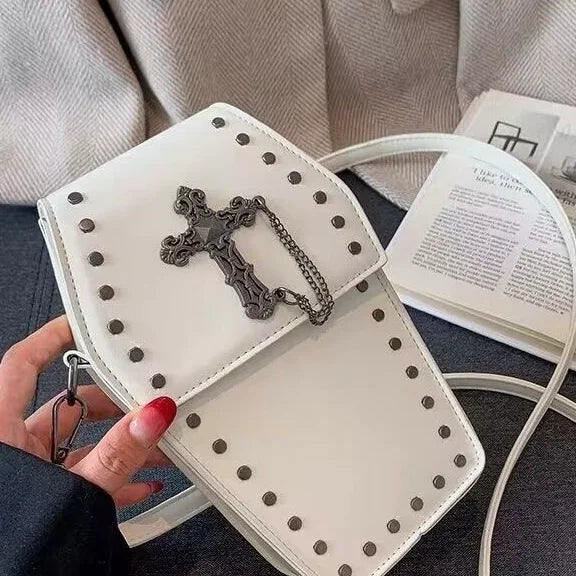 Gothic Rivet Cross Box Small Square Bag Coffin Bag Y2K Lolita Accessory