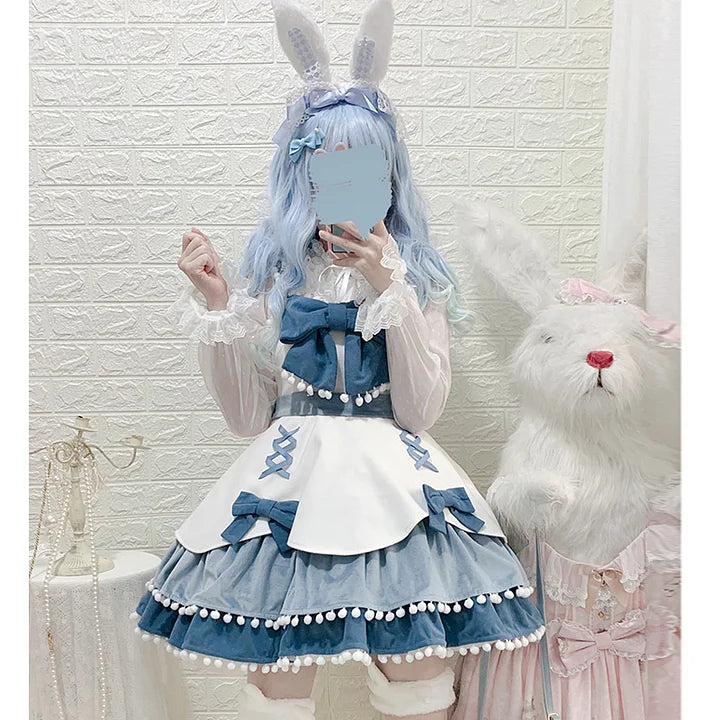 Gothic Sweet Autumn and Winter Woolen Layer Dress with A Bow Jsk