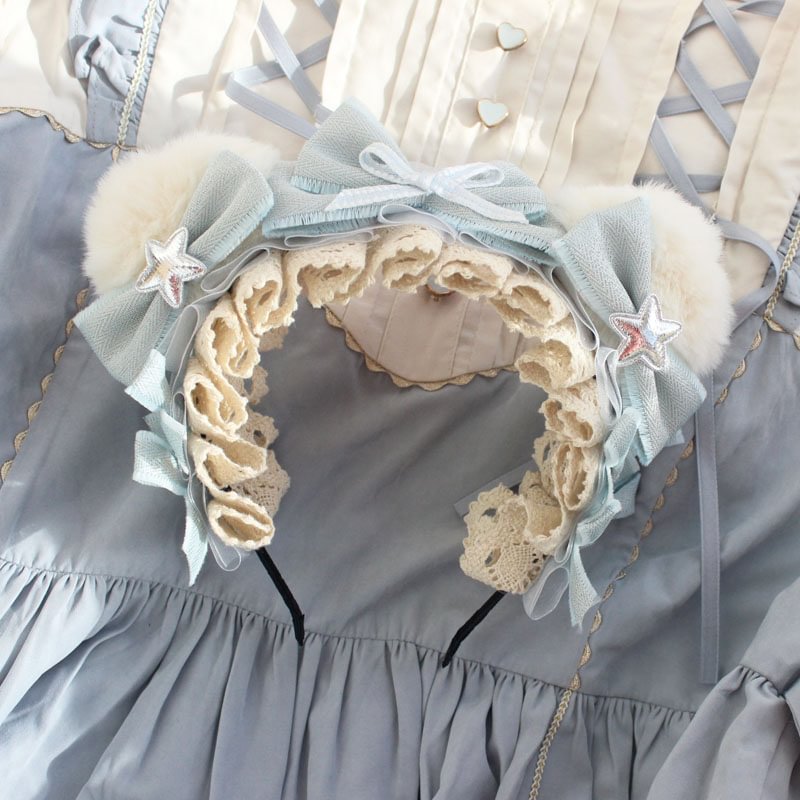 Lolita Hair Accessories Gray-blue Gorgeous Bear Ear Headband Haze KC