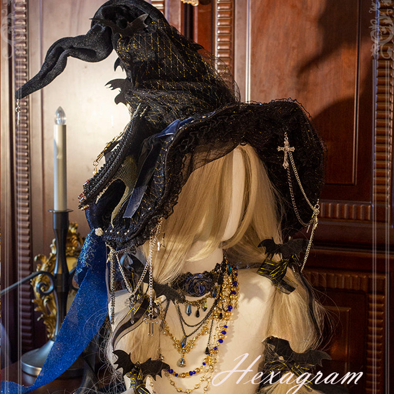 Lolita Hair Accessory Halloween Goth Dark Witch Blue Green Purple Hat