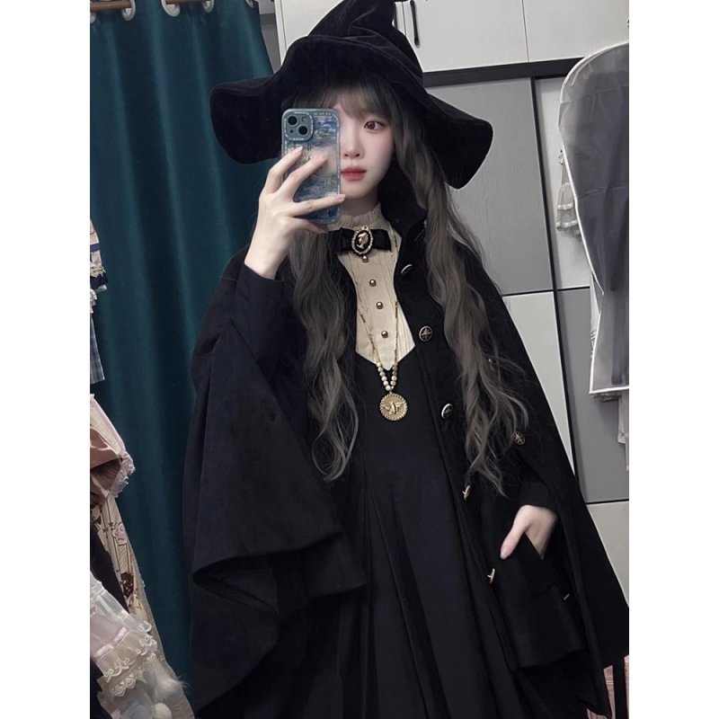 Gothic Lolita Black Diablo Long Bubble Sleeve Autumn Winter for Halloween