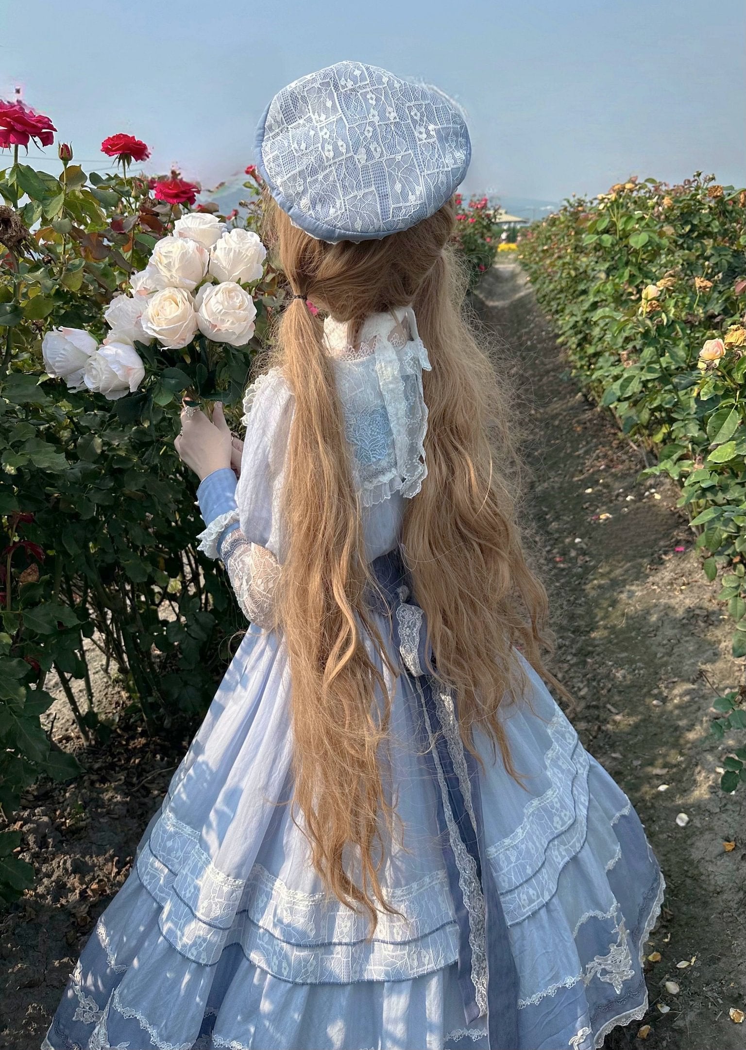 Hime Lolita Blue Short Sleeve Lace Neck Lolita Dress OP Daily Party Lolita Voyage