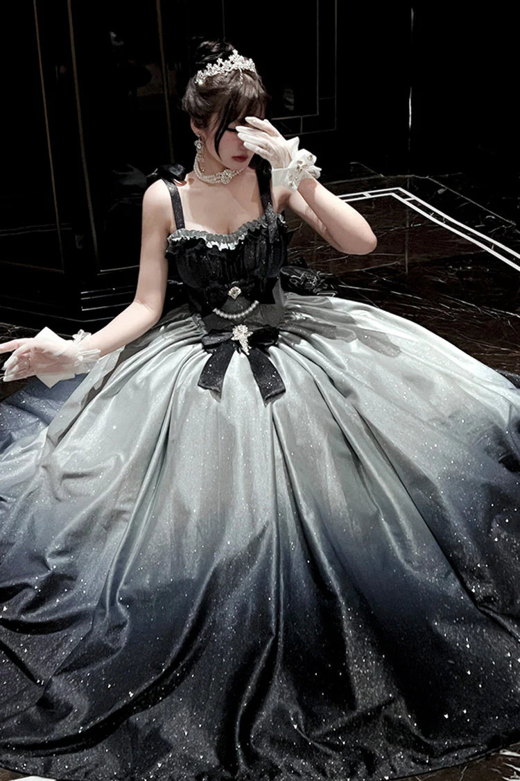 This gorgeous sleeveless JSK dress captures the essence of a serene summer sky with its delicate blue hue. The intricate floral print blossoms across the silhouette, while luxurious lace trim and cascading ruffles create dimension and movement. The elegant bow detail at the back adds a classic Lolita finishing touch. Designed for both sweet and classic coordinations, this piece brings dreamy elegance to any wardrobe. Perfect for tea parties and romantic gatherings, it celebrates timeless beauty and delicate