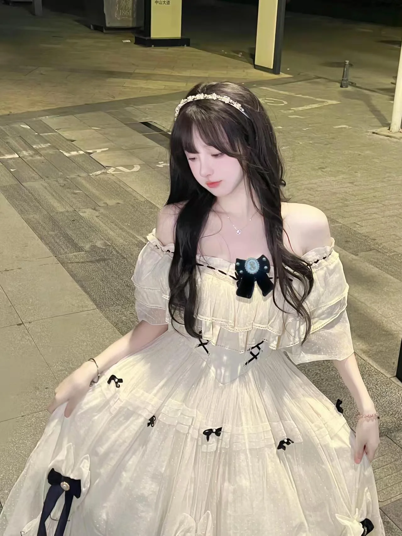 Hime Lolita Elegant Ivory Bow Princess Prom Wedding Graduation Ceremony Dress