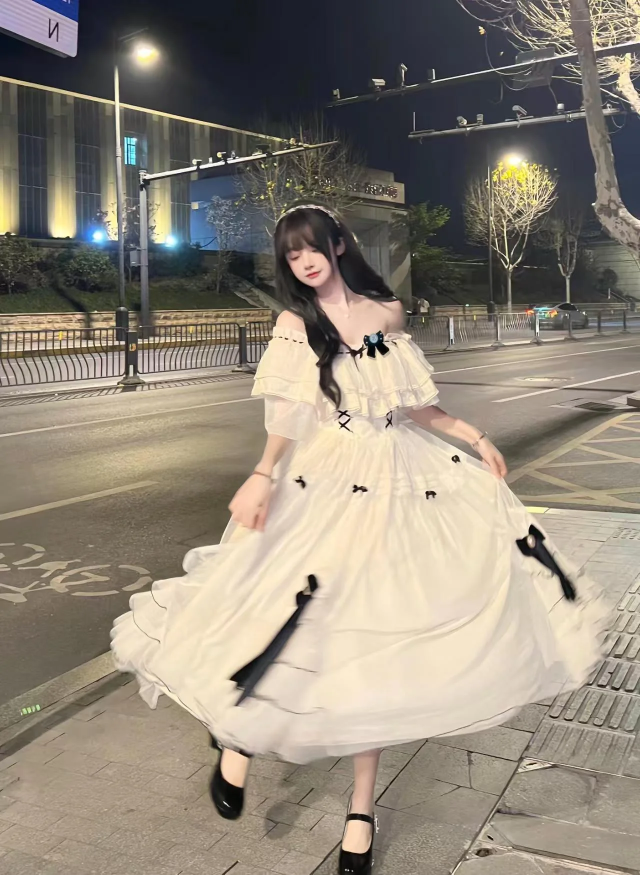 Hime Lolita Elegant Ivory Bow Princess Prom Wedding Graduation Ceremony Dress