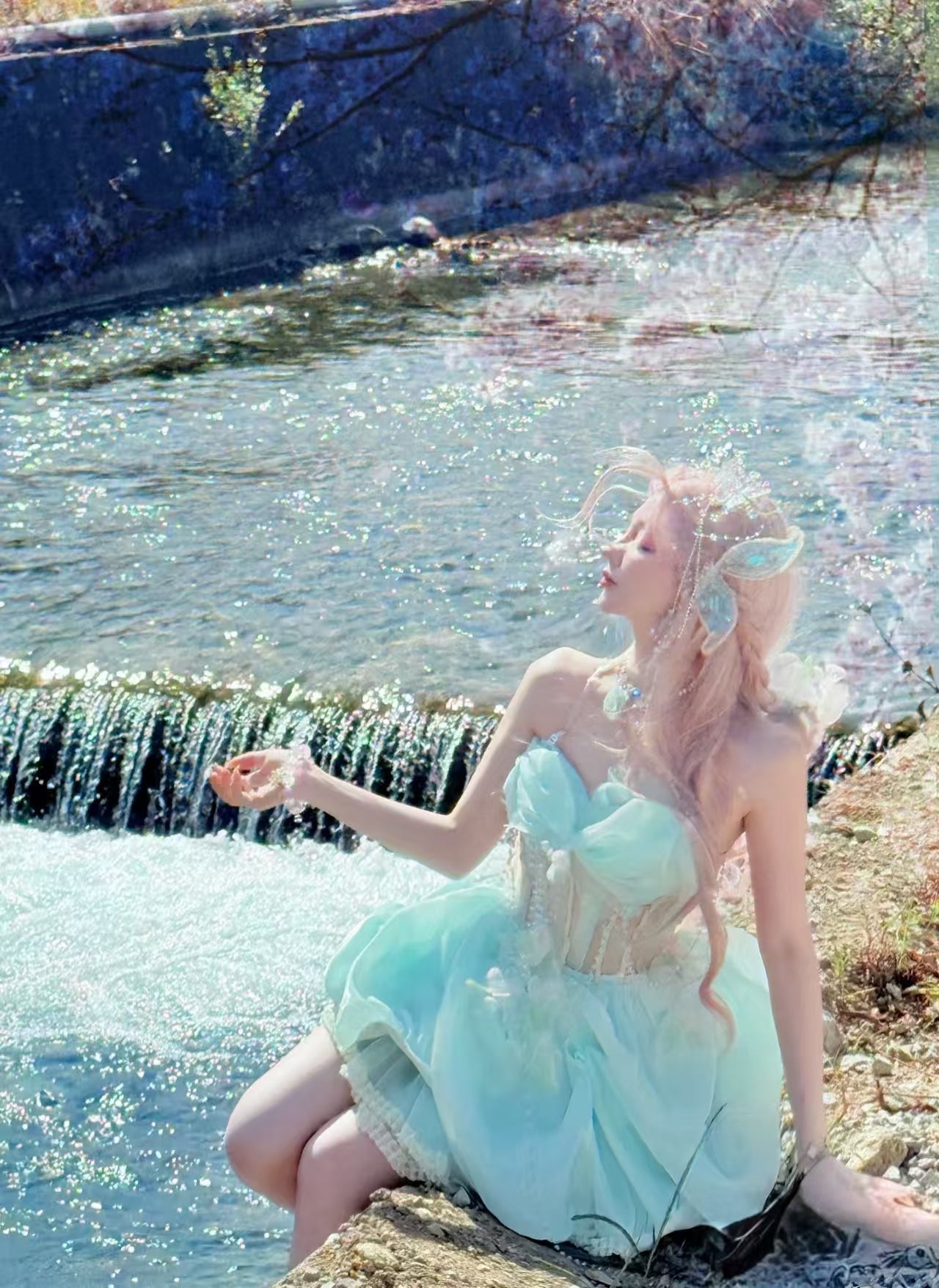 Embrace enchantment in this Green Fairy Lolita JSK. The delicate sleeveless design features a graceful fishbone corset bodice adorned with lustrous pearls and a elegant satin bowknot at the bust. Crafted with a sweet princess silhouette, this dreamy dress combines whimsical charm with timeless elegance. Perfect for creating a magical and romantic Lolita fashion statement.