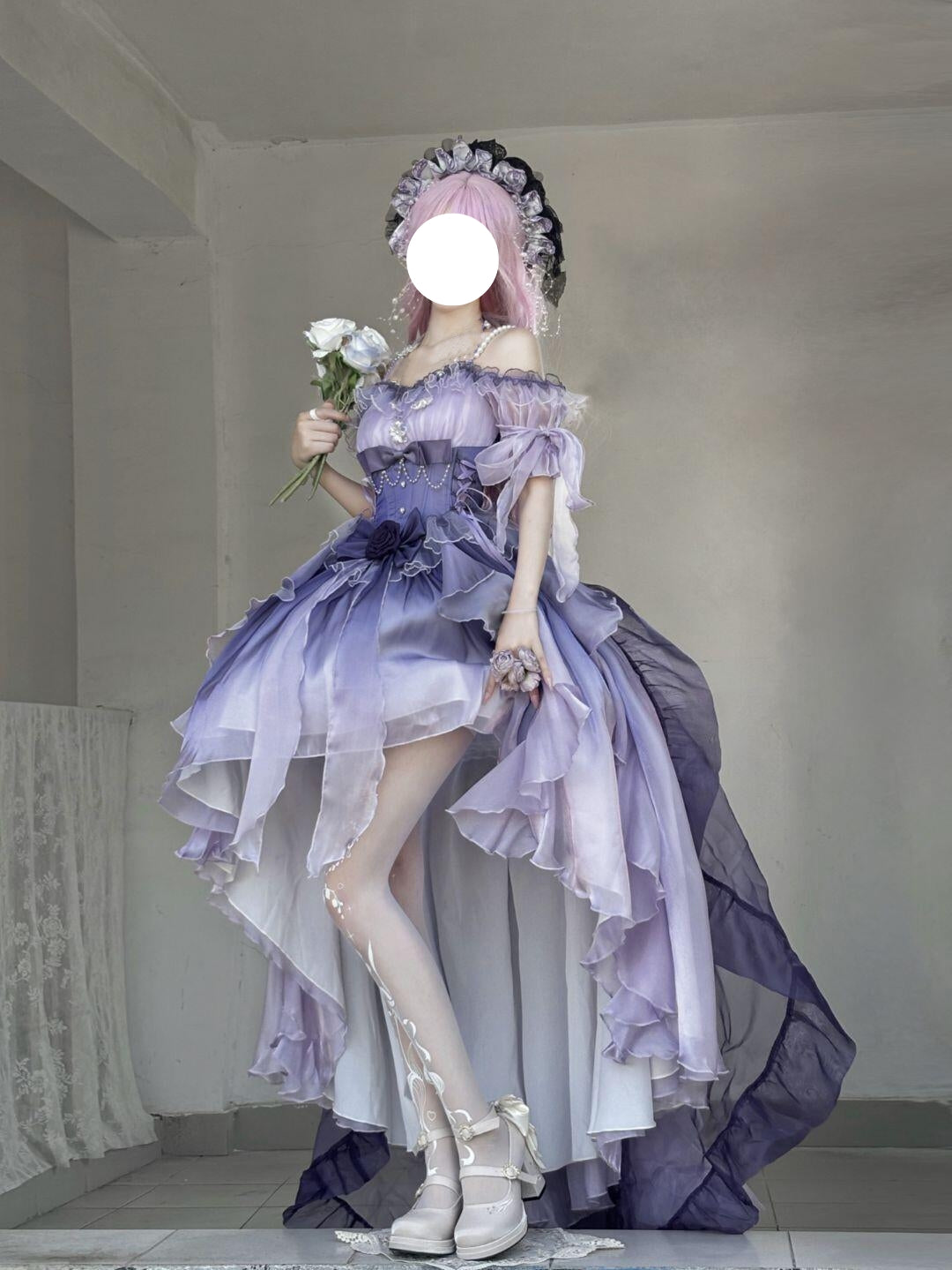 Hime Lolita Lavender Purple Lace Ruffle Bowknot Irregular Princess Lolita Dress