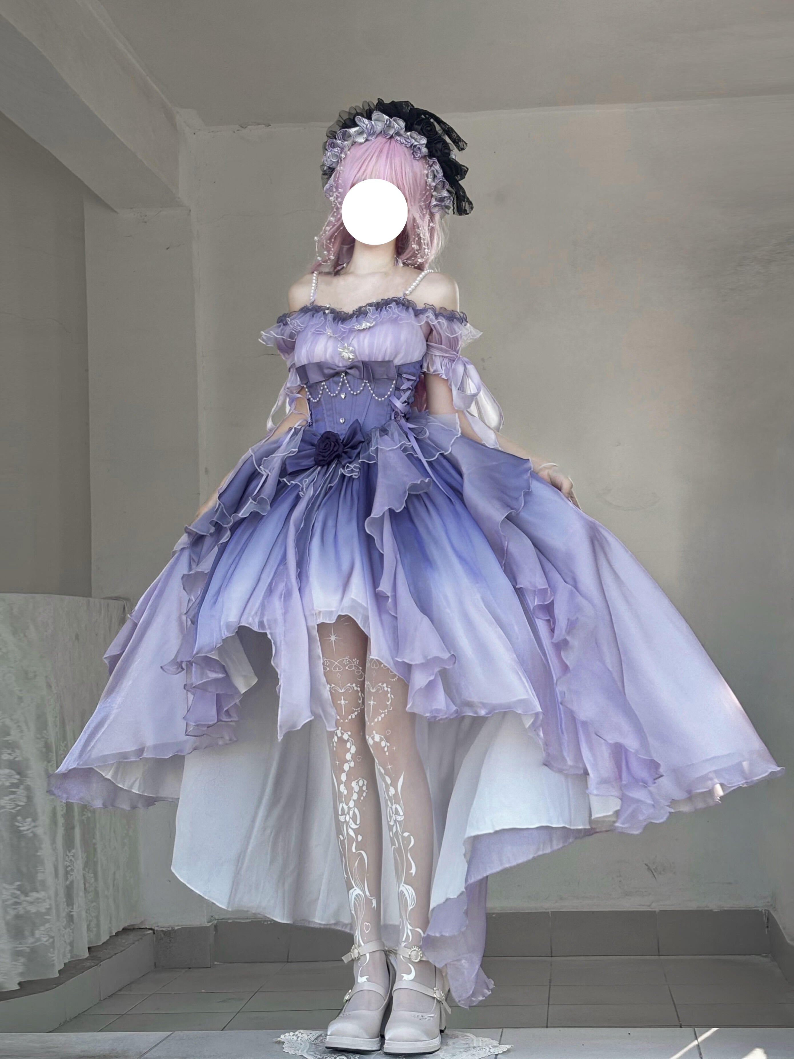 Hime Lolita Lavender Purple Lace Ruffle Bowknot Irregular Princess Lolita Dress