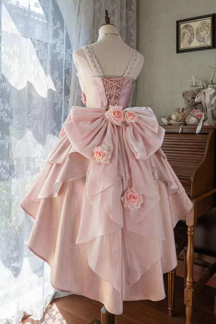 Hime Lolita Pastel Rose Lace Bridal Bow Sweet Princess Luxurious Lolita JSK 3 Colors