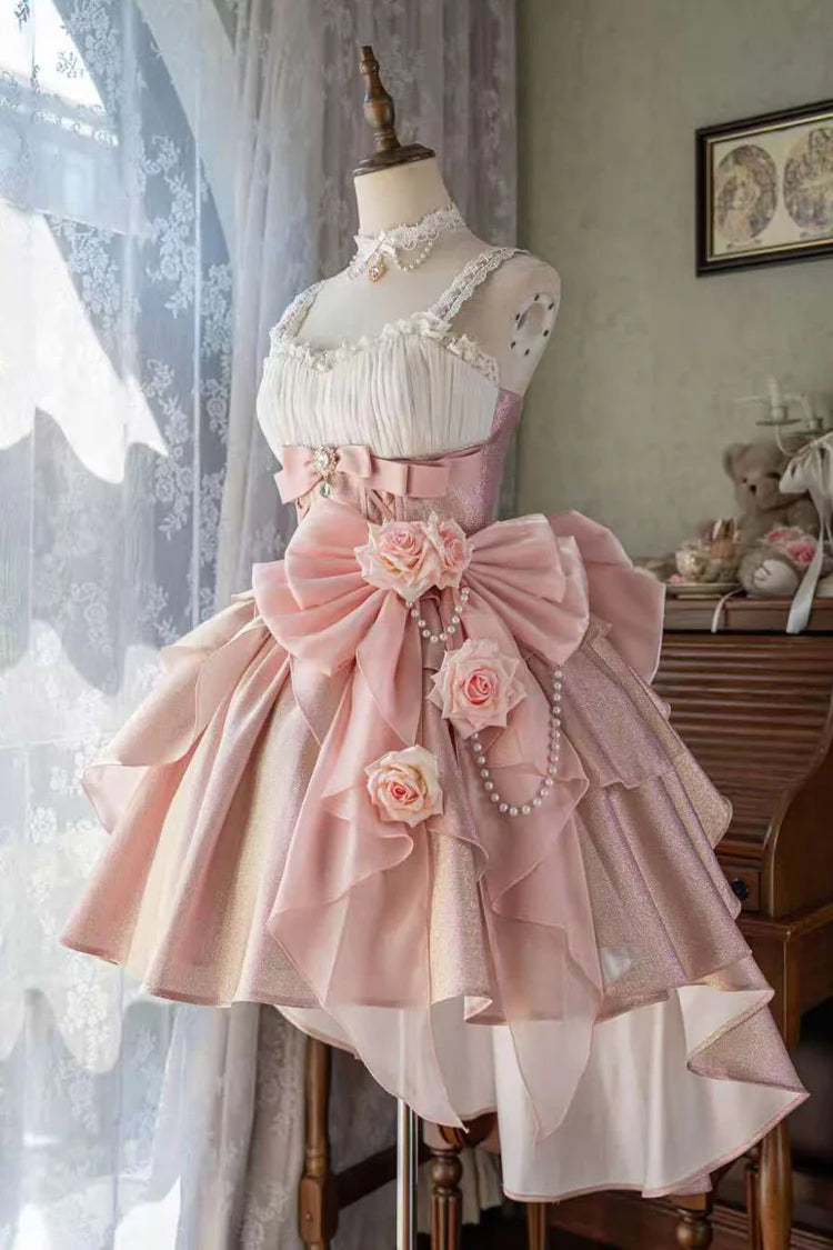 Hime Lolita Pastel Rose Lace Bridal Bow Sweet Princess Luxurious Lolita JSK 3 Colors