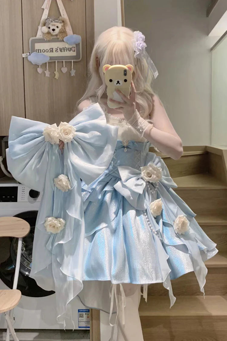 Hime Lolita Pastel Rose Lace Bridal Bow Sweet Princess Luxurious Lolita JSK 3 Colors