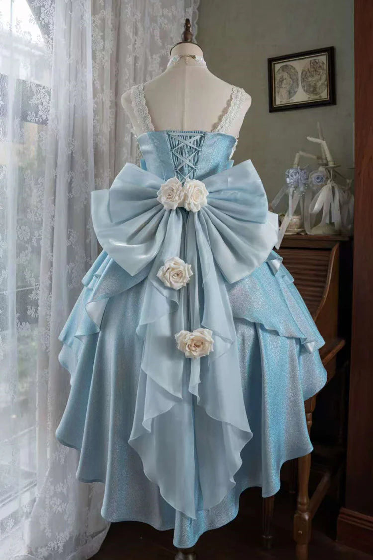 Hime Lolita Pastel Rose Lace Bridal Bow Sweet Princess Luxurious Lolita JSK 3 Colors