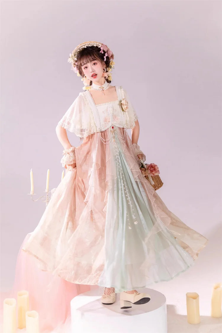 Hime Lolita Pink Ruffled Lace Sweet Chinese Style Elegant Princess Lolita JSK Dress Set