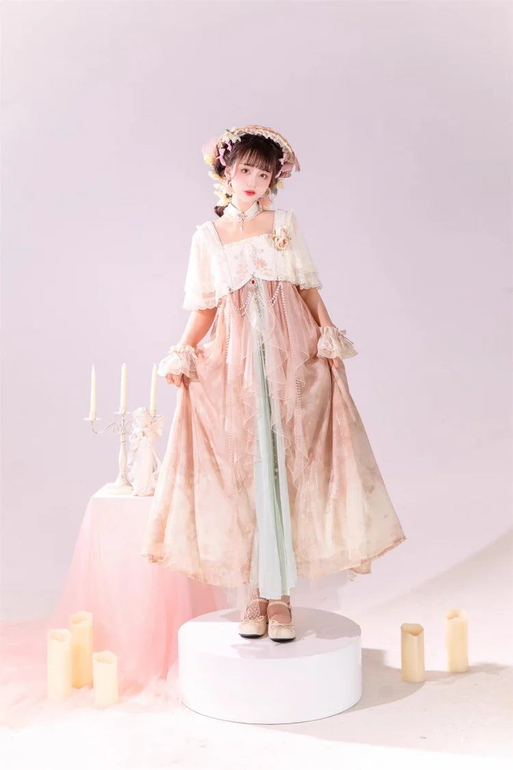 Hime Lolita Pink Ruffled Lace Sweet Chinese Style Elegant Princess Lolita JSK Dress Set
