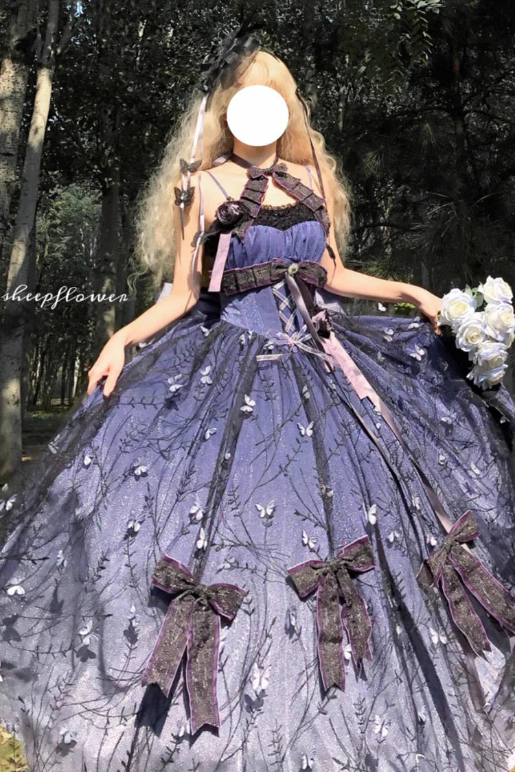 Inspired by the elegance of a princess bride, this exquisite Hime Lolita dress embodies regal fantasy and sophistication. The rich purple hue symbolizes nobility, while intricate Hanayome embroidery and delicate lace express bridal purity and grace. Cascading ruffles and a refined bow detail create a luxurious silhouette fit for royalty. Designed for the discerning Lolita who seeks opulence and storytelling fashion, this piece transforms wearers into the heroine of their own fairytale. Perfect for ceremonie