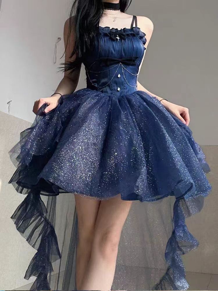 Hime Lolita Starry Night Princess Blue Slip Dresses Party Ball Gown Prom Dresses