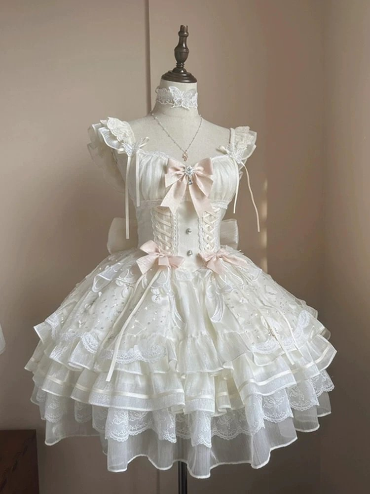 Hime Lolita Ivory Organza Elegant Dress Sweet Wedding Princess Dress