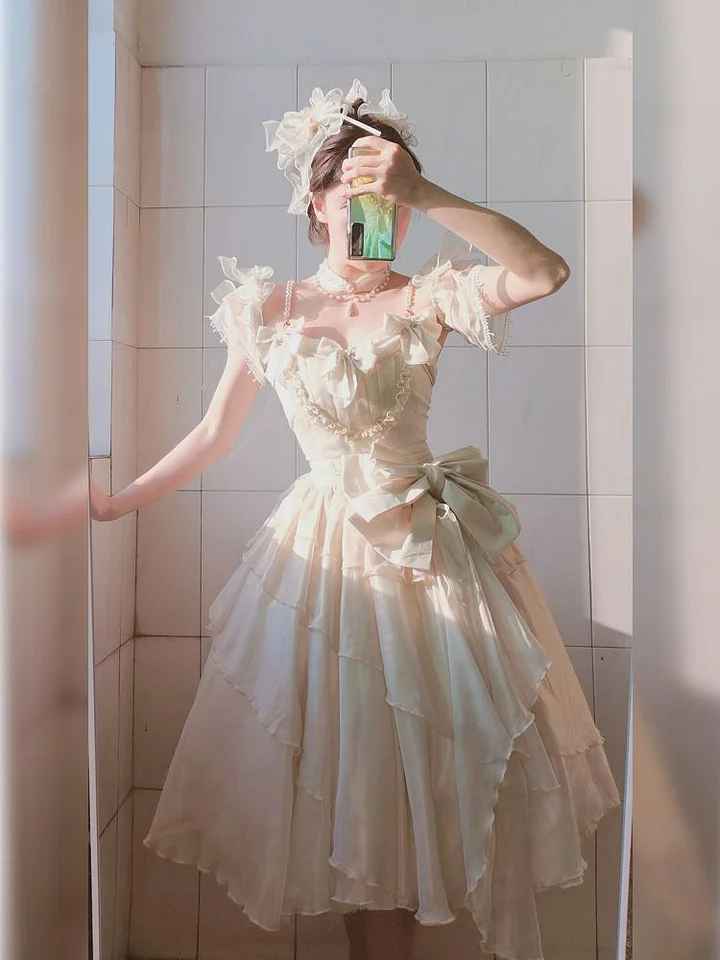 Hime Lolita White Flower Wedding Dress Skirt Princess Skirt