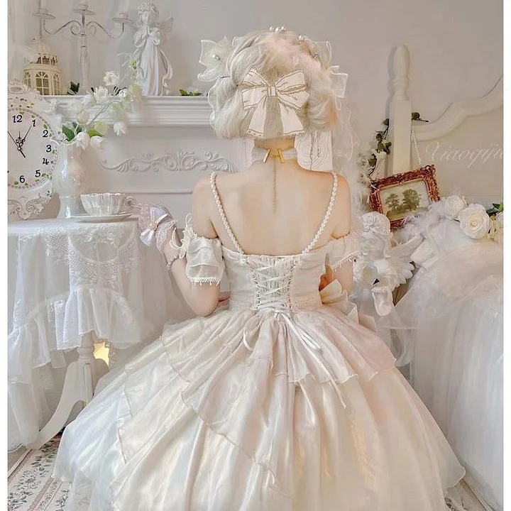 Hime Lolita White Flower Wedding Dress Skirt Princess Skirt